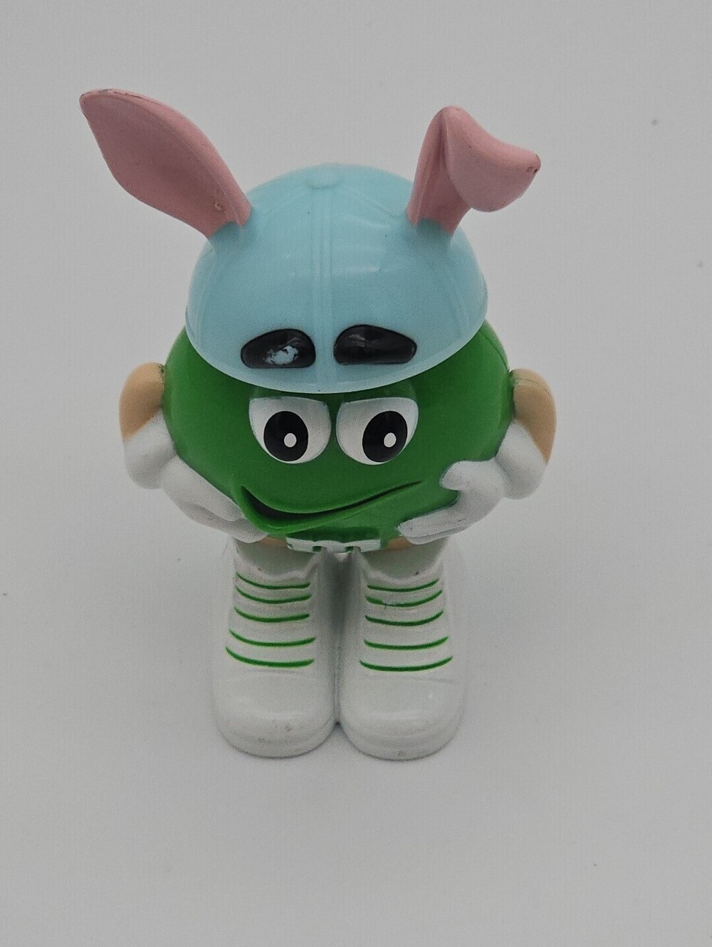 Green M&M's Easter Bunny Cap Empty Candy Dispenser Great Condition with Label